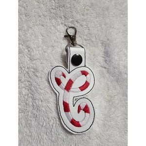 Candy Cane Initial "C" Keychain - Embroidered Letter Charm - Holiday Gift‎